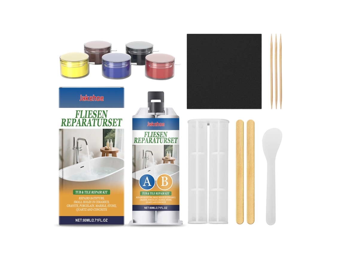 Kit de reparación de azulejos con herramientas y materiales