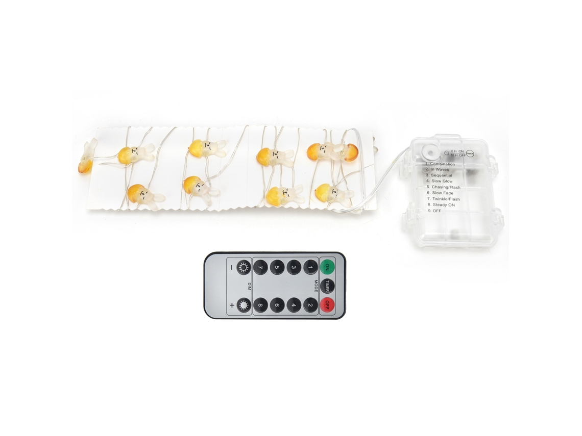 Guirnalda de luces con forma de conejito, 20 LED, 2 m de largo, con control remoto, decoración de Pascua, luz blanca cálida para el hogar y fiestas.