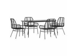 Conjunto de comedor de jardín Vidaxl de 5 piezas con cristal, mimbre, negro