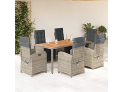 Juego de comedor de jardín de 7 piezas con cojines, mimbre gris, DKD Home Decor