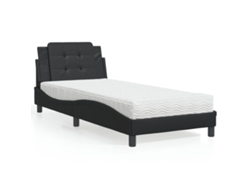 Cama Con Colchón Cuero Sintético Negro 90x190 Cm