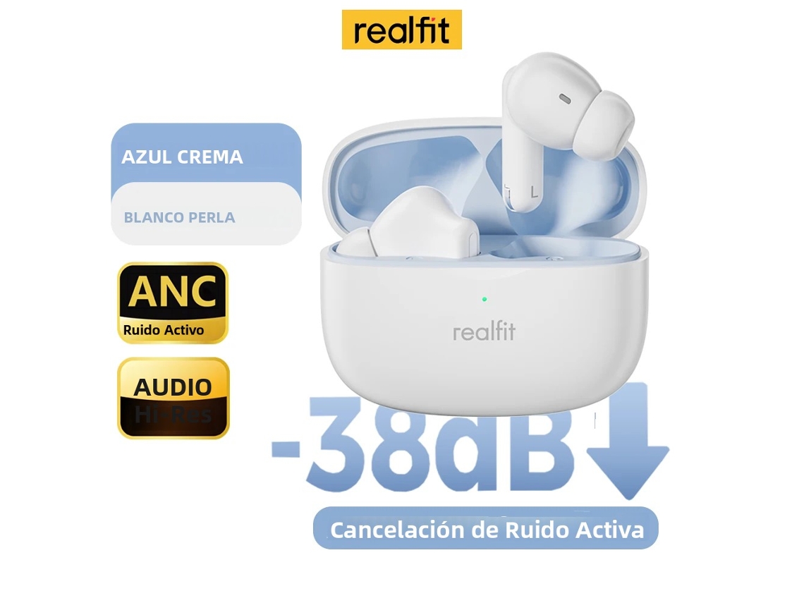 Auriculares Bluetooth (blancos) Con Cancelación Activa De Ruido, Función De Llamada Enc Y Graves Estéreo Hifi.