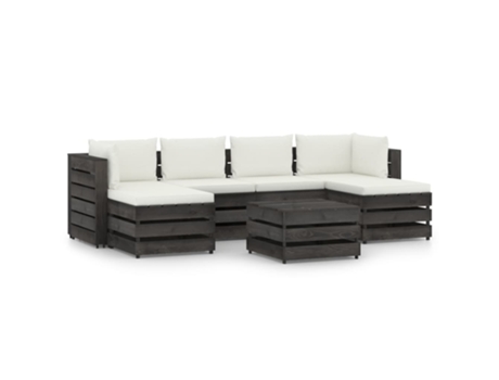 Conjunto 7 Muebles de jardín VIDAXL con cojines madera impregnada gris