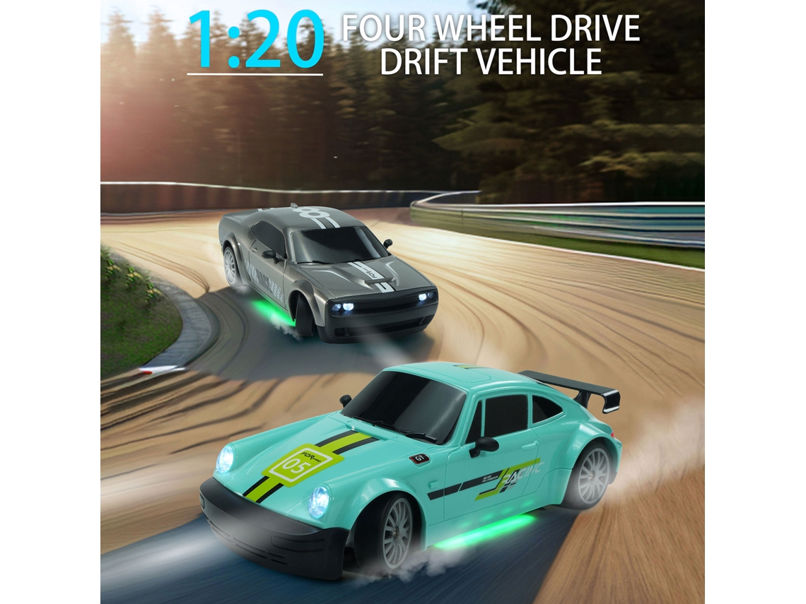 Coche De Control Remoto Drift 1:20 4wd Eléctrico Con Luces Recargable Juguete Para Niños Niñas Azul