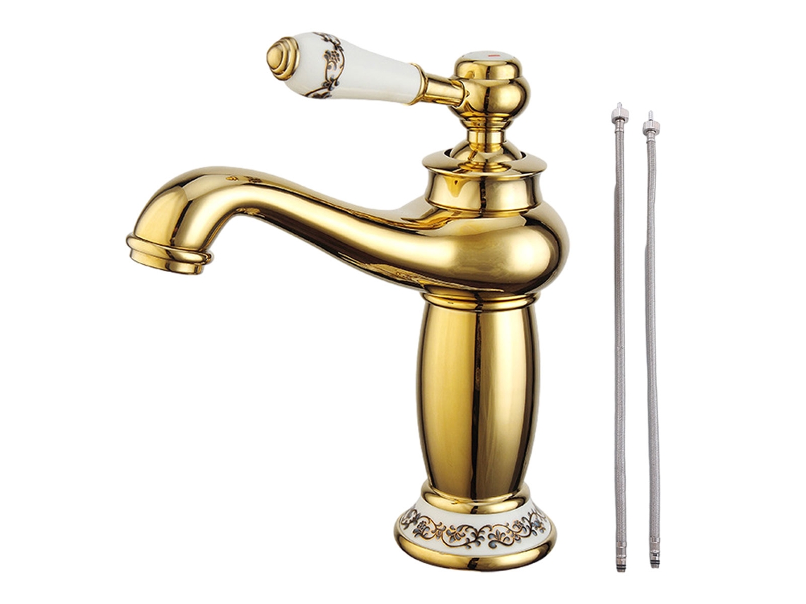 MEOIRUERY Grifo de Cocina Retro con Pico Largo en Cerámica y Latón Antiguo para Baño