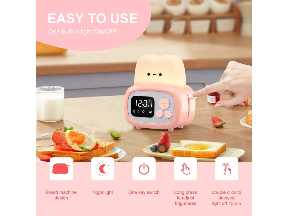Reloj con temporizador y luz nocturna para niños, pequeño, portátil, de mano, LED, lámpara de escritorio, temporizador, Facpoet