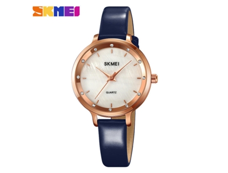 Reloj para Mujer, Relojes de Cuarzo de Cuero Simples Relojes analógicos Resistentes al Agua-Correa Azul con Concha de Oro Rosa LUUCOZK