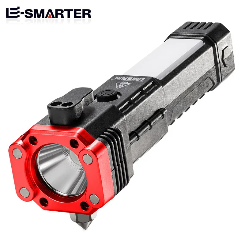 Linterna Con Luz Lateral, Martillo De Seguridad, Función Salvavidas, Carga Usb, Multifuncionalidad Magnética.