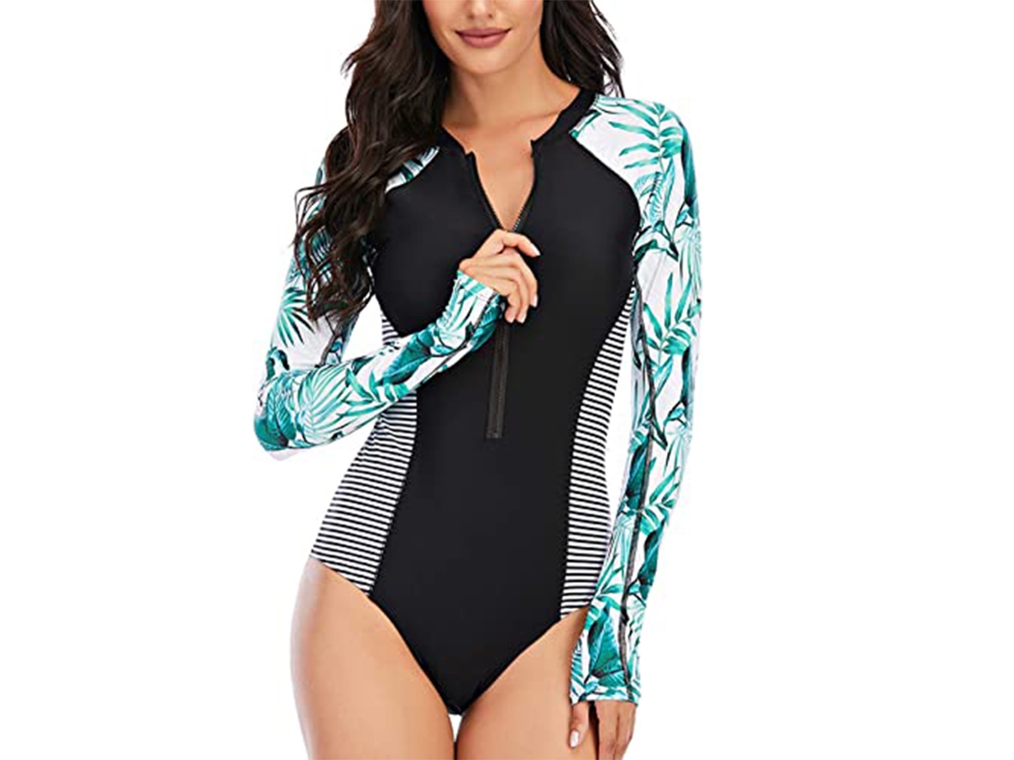 Traje de baño de manga larga para mujer para surf y buceo con protección solar