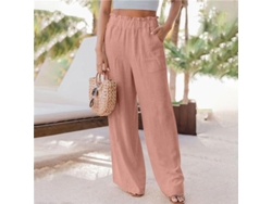 Fasst-pantalones Anchos Para Mujer Con Cintura Elástica Y Volantes Sueltos De Tela De Mezcla De Algodón