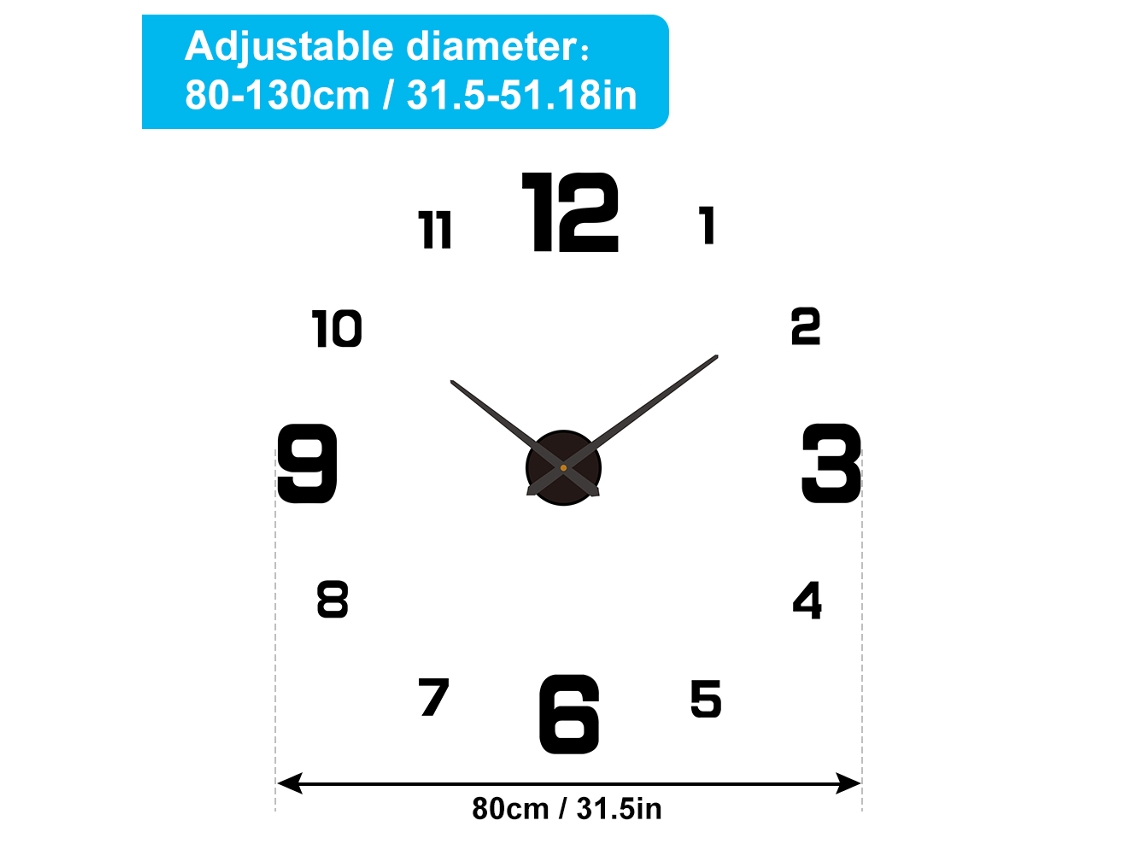 Reloj de pared acrílico luminoso 3D silencioso DIY 2026 sin marco ni agujeros con pegatinas numéricas Decoración moderna 80 130cm Blanco
