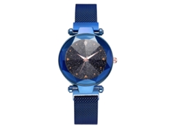 Reloj De Cuarzo Para Mujer Con Correa De Malla, Botón Magnético Y Esfera Redonda Azul.