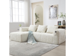 Sofá Modular De 3 Plazas Con Chaise Longue, Tela De Felpa, Sin Montaje, 3 Cojines, Bolsillo Para Mando, Color Beige