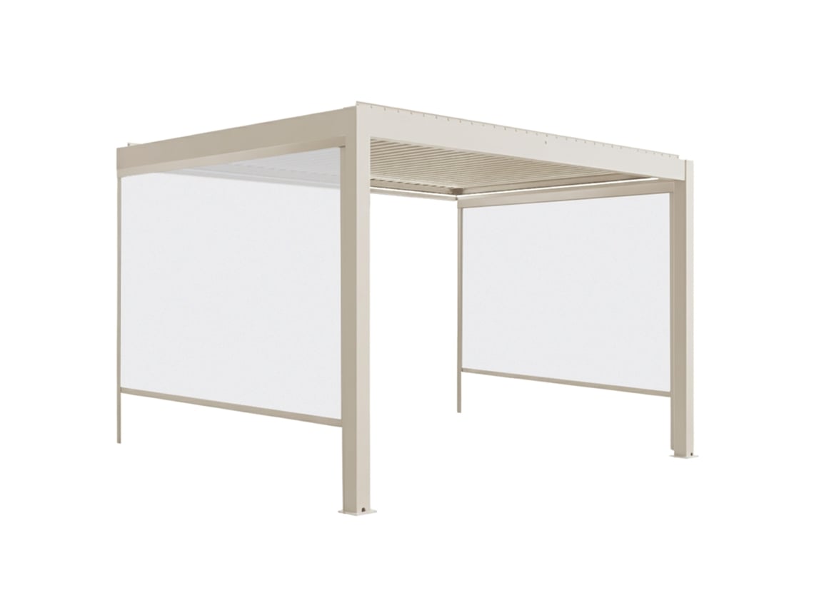 Pérgola Bioclimatique 4x3 M Adossée Motorisée En Aluminium Crème Avec Éclairage Led Et Avec Store