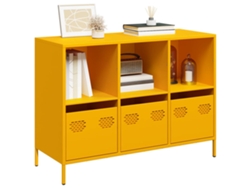 Aparador | Mueble De Comedor | Buffet Acero Laminado Frío Amarillo Mostaza 101,5x39x73,5 Cm Wsd94636