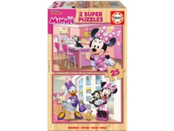 Puzzle EDUCA 2x Super Puzzle de Madera 25 Minnie Happy Helpers (Edad Mínima: 3 Años - 50 Piezas)