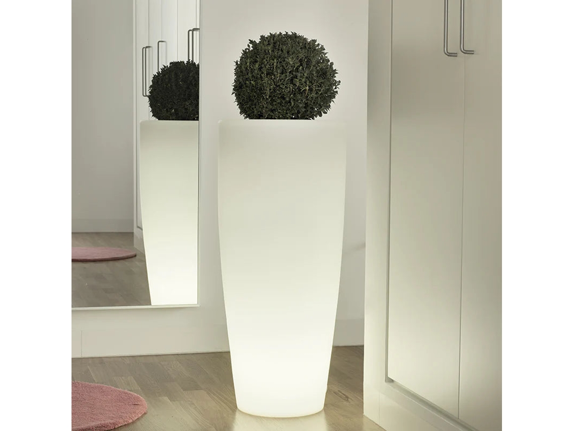 Macetero Bambú Ø40x90 Cm. / Blanco / Luz Fría Con Cable