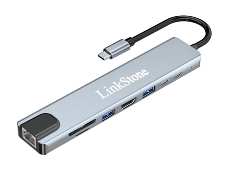 Adaptador LINKSTONE C330D 8In1 Tipo-C @ 100Mbps Sd/Tf Usb3.0 Usb2.0 HDMI 2Tipo-C para Huawei Mate40/P50 S20