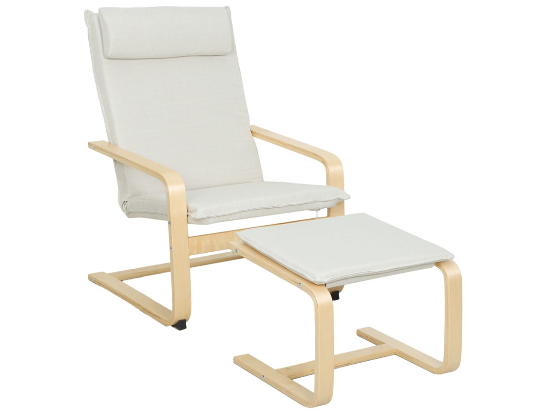 Sillón, Reposapiés, Lectura, Respaldo Alto, Lino, 78x67x92cm, Crema