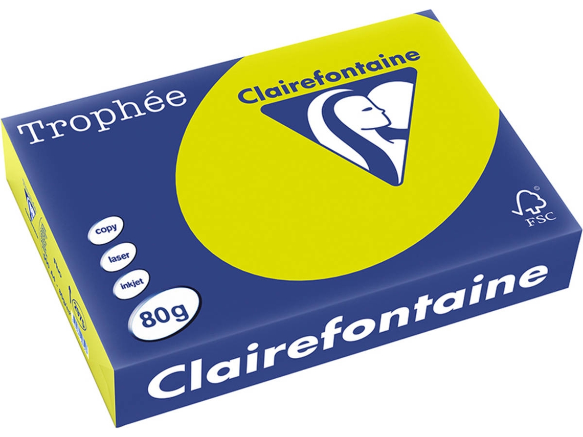 Papel CLAIREFONTAINE Copia, láser y chorro de tinta Trophée A4 80 gsm (500 Hojas - Verde Fluorescente)