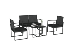 Conjunto De Ratán De 4 Piezas: Sofá, 2 Sillones, 2 Mesas, Color Negro.