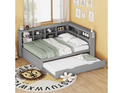 Sofá Cama 140x200, Cama Extraíble 90x190, Cama De Madera Maciza, Cama Doble, Madera, Gris.