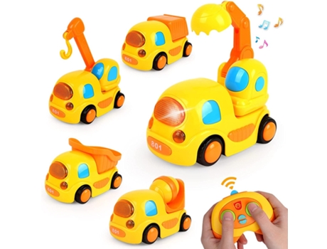 Juguete Teledirigido Vehículos de de construcción 5 en 1 - Coche de vehículos con luz y música - de excavadora con control remoto