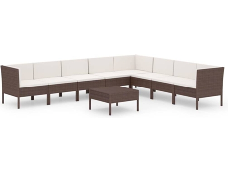 Conjunto 9 muebles de jardín VIDAXL y cojines ratán sintético marrón