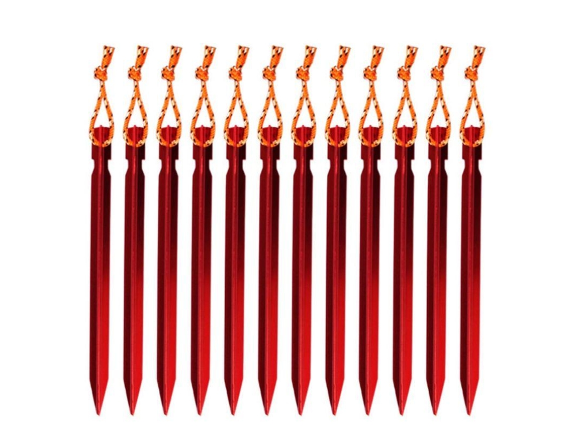 Juego de 12 varillas de aluminio reforzado para tienda de campaña, de 18 cm, con cuerda, de color negro, sin marca.