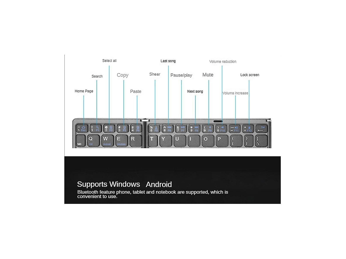 Teclado plegable inalámbrico con panel táctil y ratón, miniteclado recargable para Windows Everley891