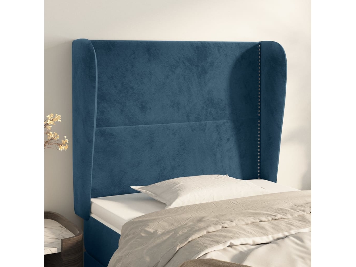 Cabecero Con Orejas De Terciopelo Azul Oscuro 103x23x118/128 Cm