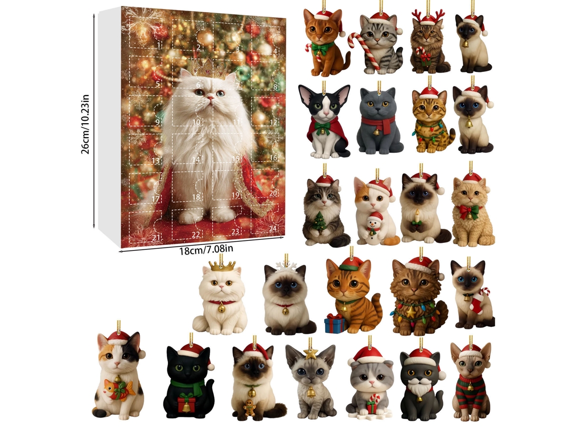 Calendario de Adviento, 24 colgantes decorativos de gatos navideños M03 Gertiz