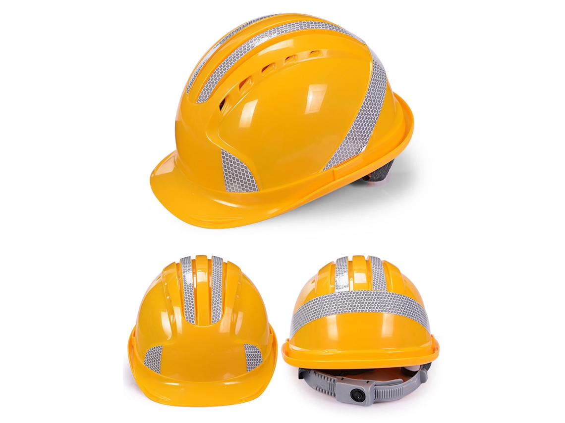 Casco De Seguridad Abs Transpirable Antichoque Con Vientos, Buffer Multipunto Y Franja Reflectiva Amarillo Para Almacén Fábrica