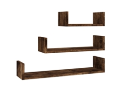 Juego de 3 estantes de pared, madera de roble ahumado, EXCLUSIVO DE LA CASA