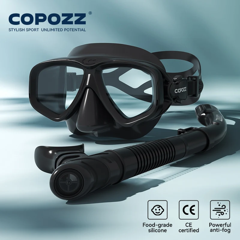 (negro) Máscara De Buceo Profesional, Antivaho, Con Placa Frontal De Cristal Templado, Unisex.