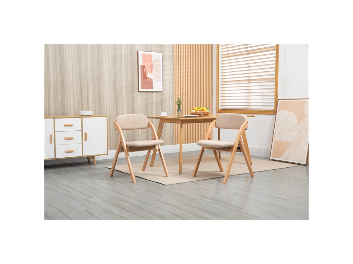 Juego De 2 Sillas Plegables Homefun, De Madera, Con Funda Extraíble, Color Caqui.
