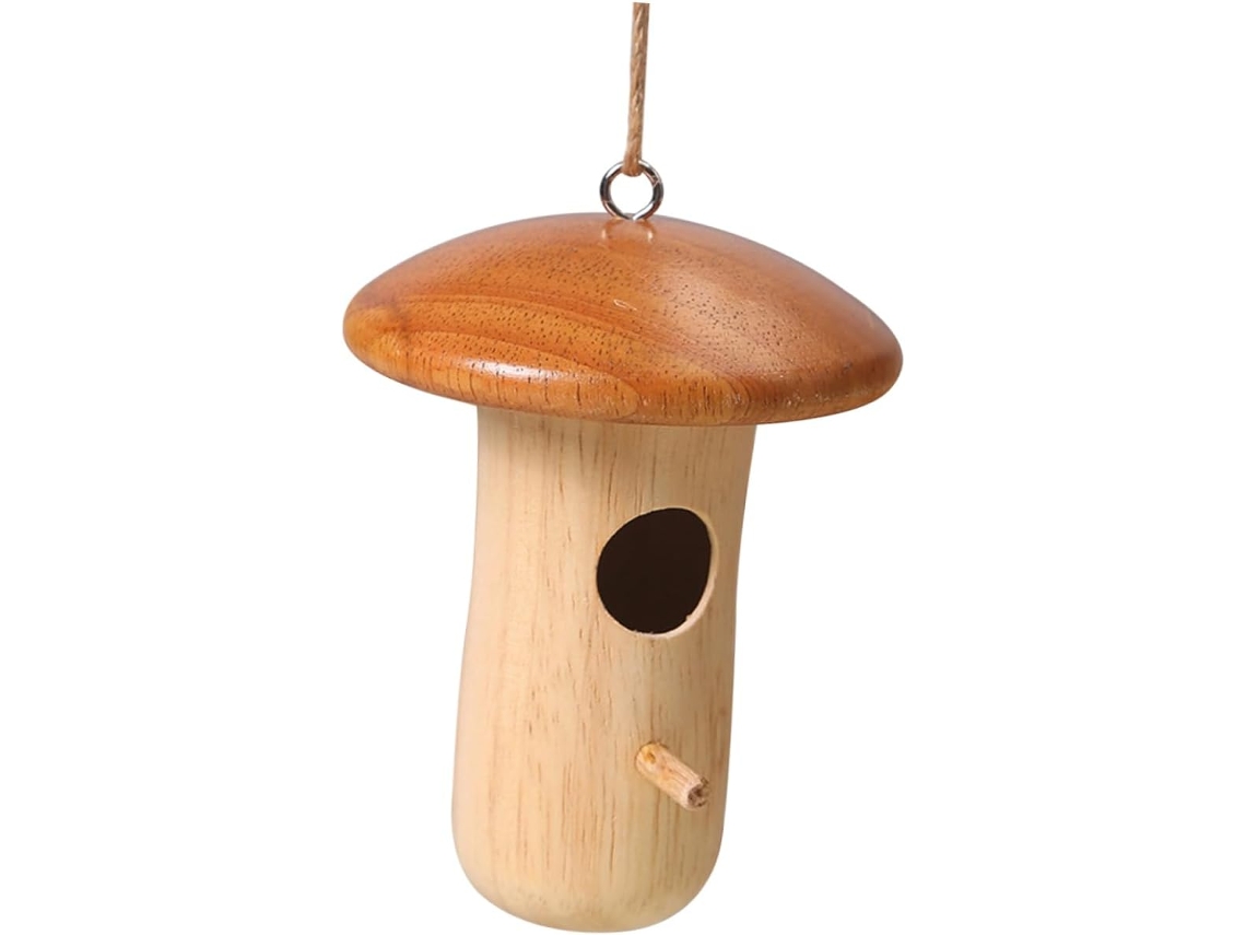 Casita Para Pájaros De Madera Inoomp Con Diseño De Seta, Comedero Colgante Duradero Para Jardín Y Terraza, Nido