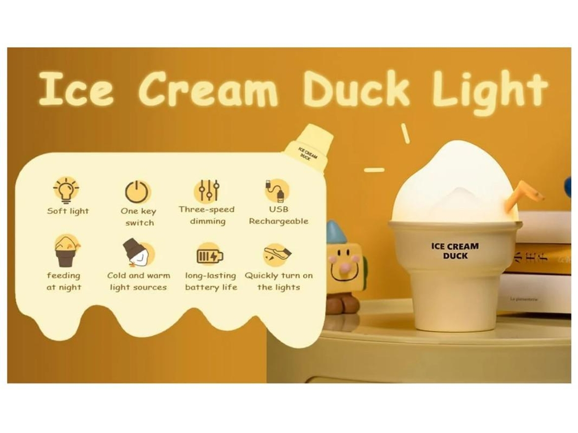 Luz Nocturna Infantil Yizhood L55 Helado Pato Usb Recargable Adecuada Para Niñas Niños Regalos S Amarillo
