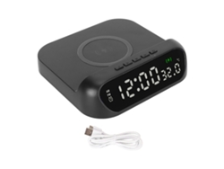 Reloj Alarma Inalámbrico Cargador 10w Pantalla Led Temperatura Volumen Gradual Estación De Carga Negro