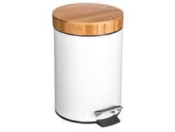 Cubo De Basura De 3 Litros Con Tapa De Bambú, Color Blanco Natural, Con Pedal
