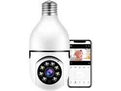 Cámara de seguridad inteligente Wi-Fi 1080p con bombilla de visión nocturna, rotación de 355°, audio y aplicación para el hogar.