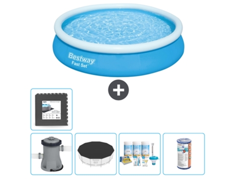 Piscina hinchable redonda Fast Set BESTWAY - 366 x 76 cm - Azul - Bomba incluida Cubrir - Paquete de mantenimiento - Filtrar - Baldosas