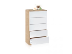 Cómoda de 5 cajones en formato vertical 60x110 cm Akari Blanco Artik (Blanco Mate) - Roble Canadian 60 x 110 x 40 cm