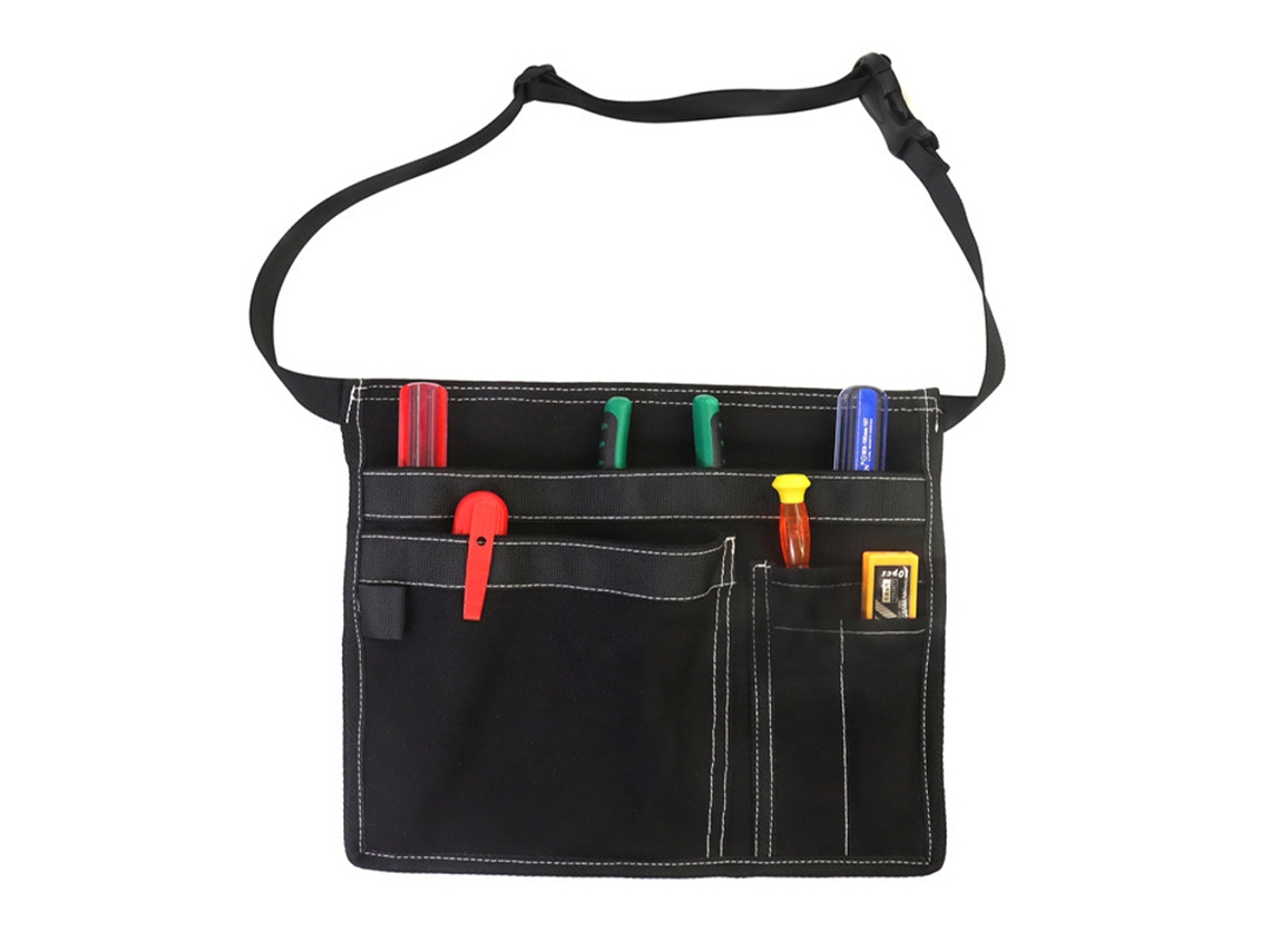 Bolsa de herramientas con 5 bolsillos, delantal de trabajo para carpinteros, jardineros y constructores, hecha de lona resistente, cinturón ajustable.