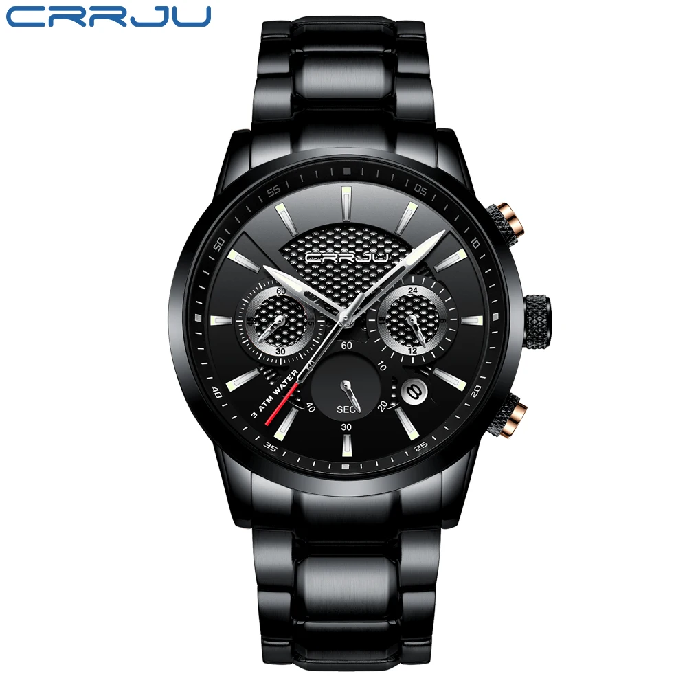 Reloj Cronógrafo Militar Resistente Al Agua Para Hombre, De Acero Inoxidable, Color Negro Y Plateado.