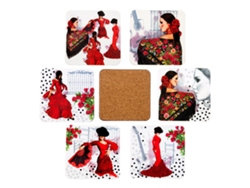 Juego de 6 Posavasos JAVIER (10 x 10 cm - Madera - Multicolor)