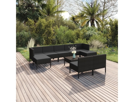 Conjunto 10 de muebles de jardín VIDAXL cojines ratán sintético negro