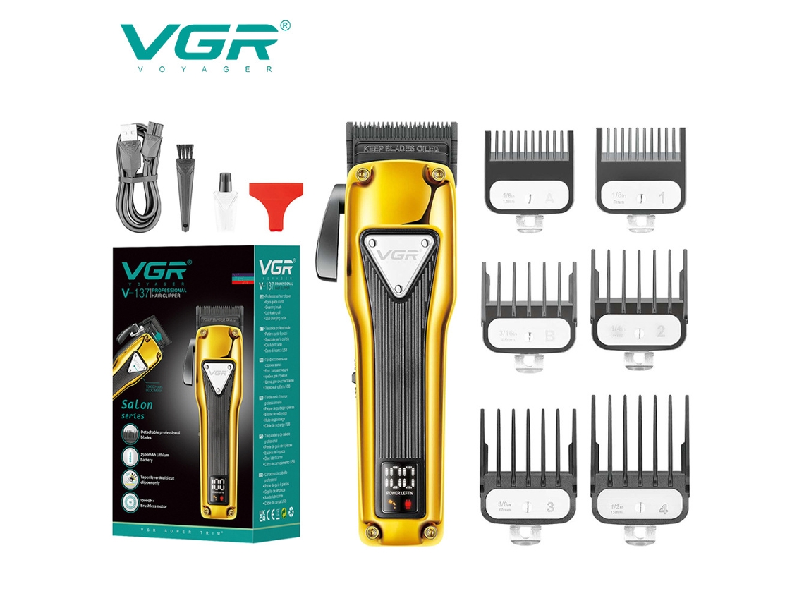 Cortapelos con cuerpo metálico protector, pantalla digital y funcionamiento eléctrico. MDUG (dorado)