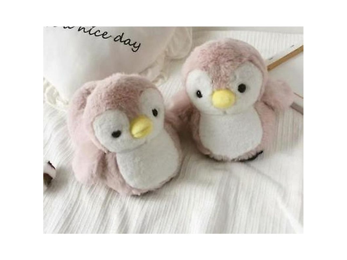 2026-pantuflas De Algodón De Pingüino Cariño Para Invierno Con Suela Antideslizante Y Suave Interior Rosa