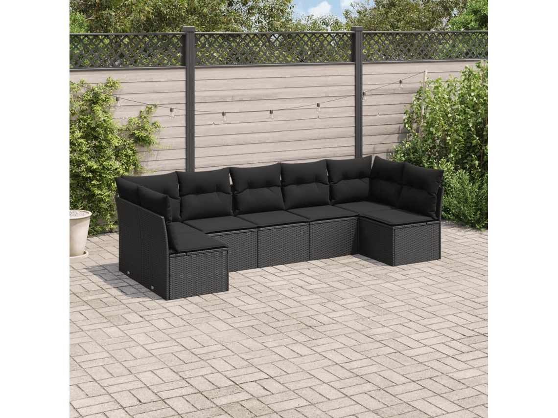 Conjunto de sofá de jardín de 7 piezas con cojines de mimbre negro de DKD Home Decor